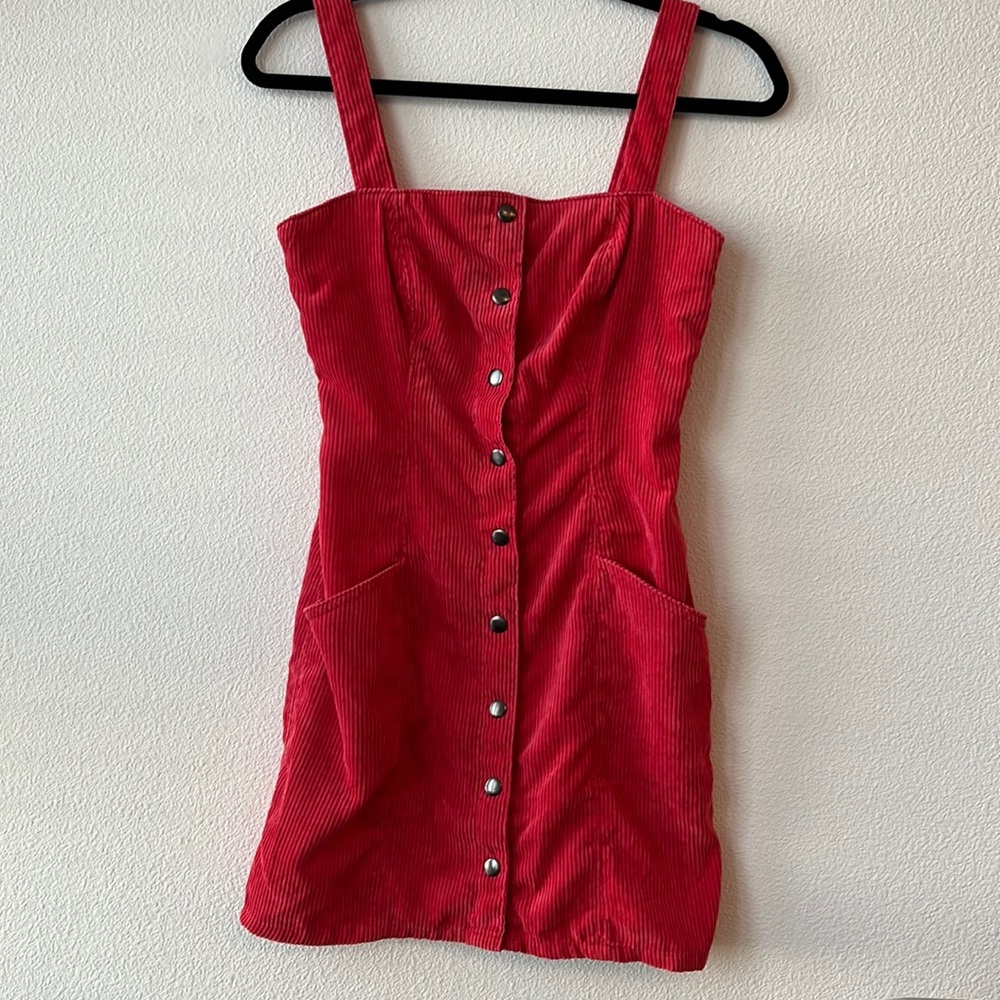 CENTRAL RED CORDUROY PINAFORE DRESS
